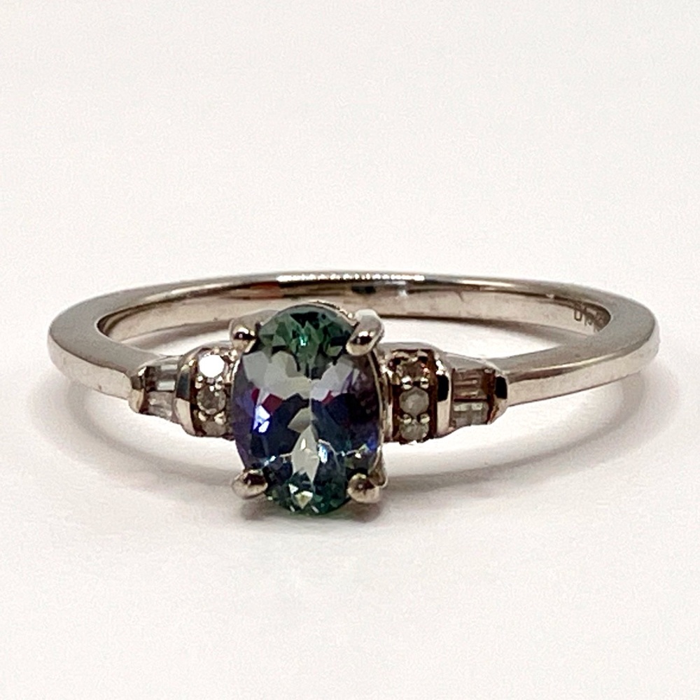 Peacock Tanzanite Ring, Natural Diamond accents in Platinum over Sterling Silver - Picture 9 of 13